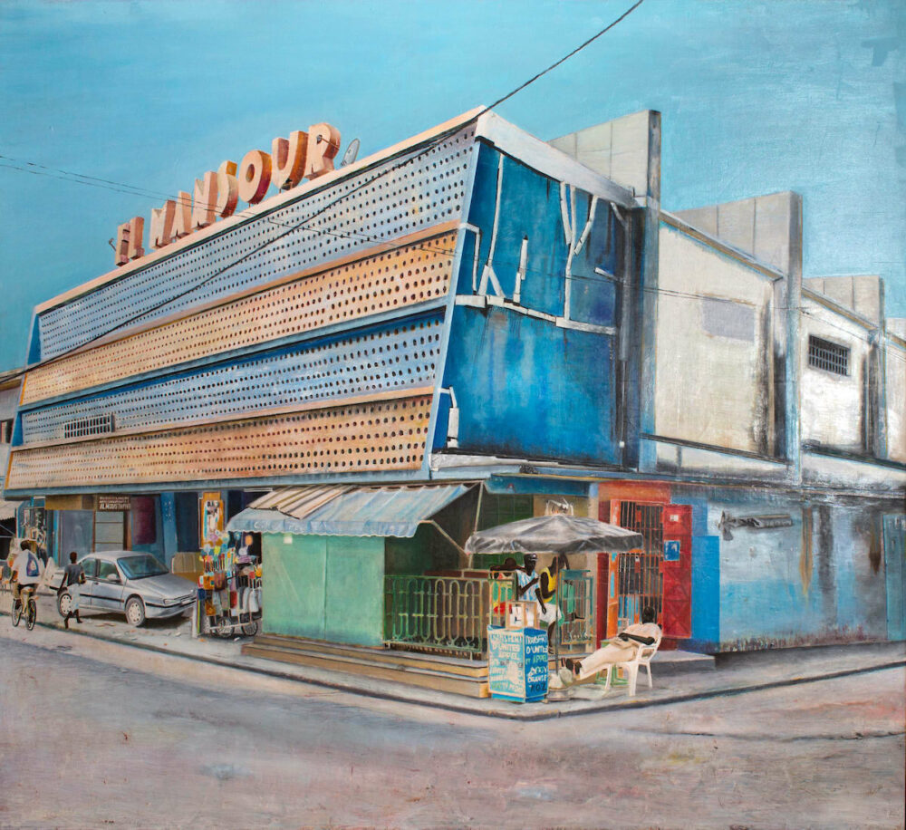 CINÉMA EL MANSOUR, TREICHVILLE, 2014 — Huile sur toile — Courtesy Galerie Cécile Fakhoury — © Cheikh Ndiaye — New York 2020. 